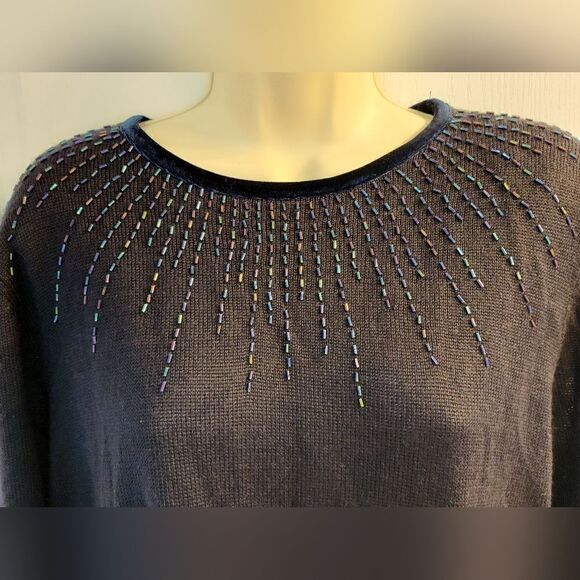 Alfred Dunner Navy Blue Enchanted Evening Sparkly Sweater Size L - Picture 2 of 8